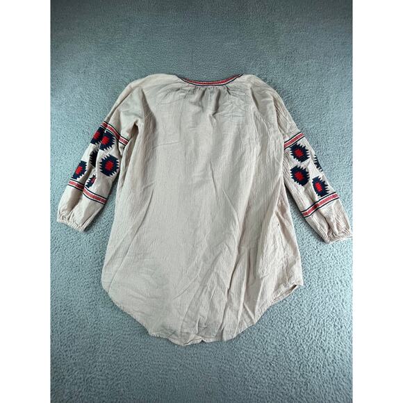Umgee Shirt Womens Small Tan Aztec Print Long Sleeve Button Up Pockets Blouse - Picture 6 of 8